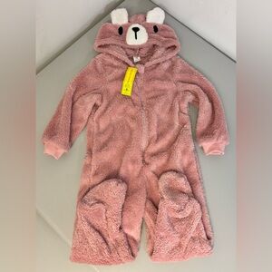 NWT - Shein Full-Zip Hooded Onesie 'Pink Teddy Bear' - Size 2-3T